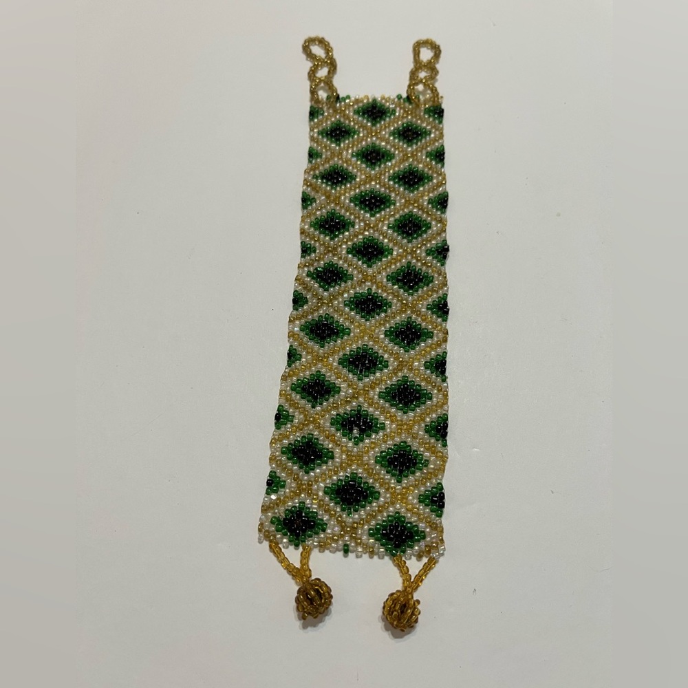 Vintage Hand Woven Geometric Design Seed Bead Bracelet